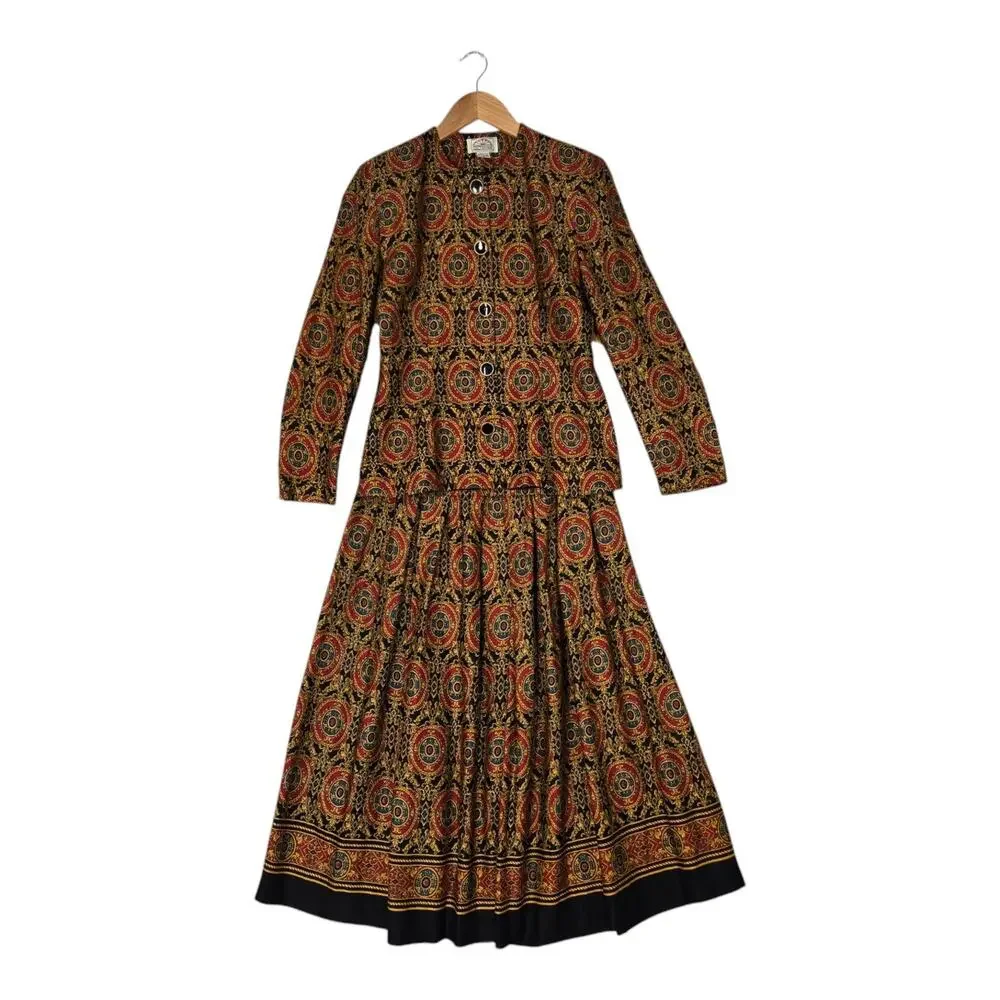 VTG Field Manor 2 pc Skirt Set Top/Jacket Maxi Skirt Vtg Sz 10* Multicolor READ